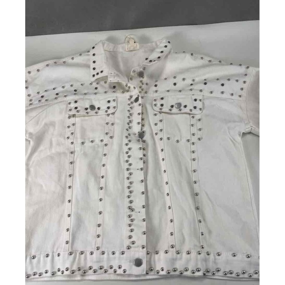 Bibi Boutique‎ Women's White Metal Studded Denim Jean Trucker Jacket (Large) NWT
